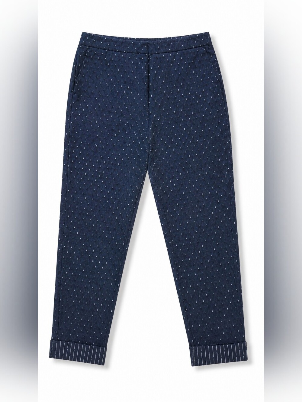 Zara Navy  Slim Straight-Leg Dot-Pattern Pants